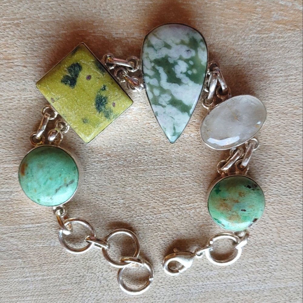 Multi-Gemstone Bracelet in Sterling Silver Overlay (6 1/2" - 7 1/2")